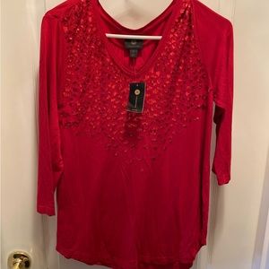 Large Petite bright red blouse NWT